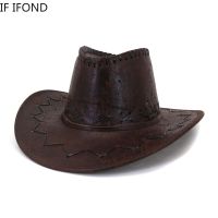 [Fine Jewelry] EuropeanPU LeatherCowboy Hat OutdoorMen 39; S Sun Hats Wide Brim Stings Cap