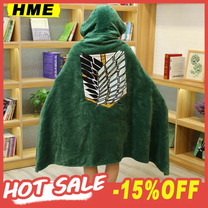 Attack on Titan Survey Corps Flannel Hoodie Cosplay Blanket Cape Green Cloak