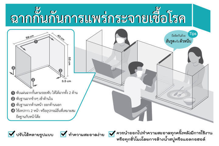 ฉากกั้น-ตั้งโต๊ะ-กันการแพร่กระจายเชื้อโรค-1ชุด