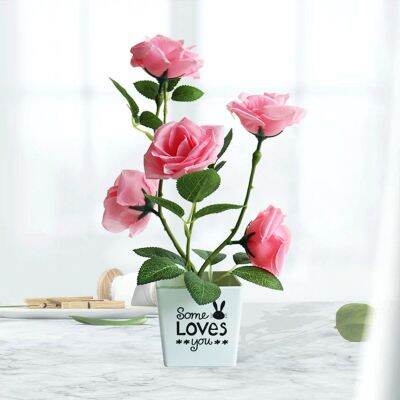 Artificial Flower Potted Desktop Fake Plants Bonsai Plastic Fake Flower Potted Plant Home Garden Deocr Bloom Rose