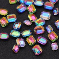 10pc Glitter Rectangle Shape Glass Rhinestones With Claw Sew On Crystal Stones Metal Base Buckle For Clothes Strass Sewn Diamond