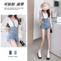 COD jfdss Denim Overall Shorts Women 2022 Detachable Two-Wear Drawstring Slim-Fit High-Waist Thin Hot Pants Suspenders 2022 High Waist 7.17