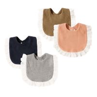 【CC】 New baby drool towel ruffled pure Waffle Lattice lace bib two piece pack