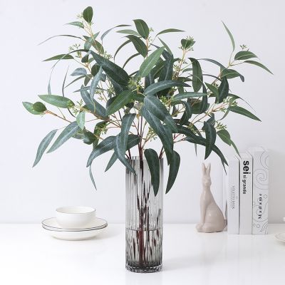 【cw】 Luxurious Real Looking Eucalyptus long branch Artificial flowers for XmasFloral flores artificiales greenery leaf 【hot】