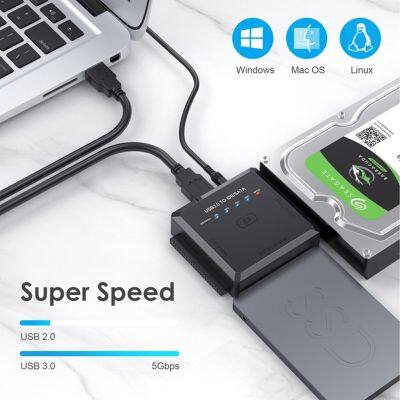 ▨❧❈ USB 3.0 To SATA IDE Hard Drive Reader Support 8TB 5Gbps with 12V 2A Power Supply LED Indicator for 2.5 3.5 Inch External HDD/SSD