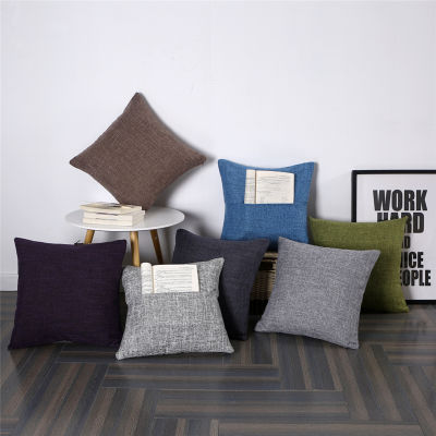 45x45cm Thick Linen Envelope Pocket Pillow Case Sofa Cushion Cover Dual-Use Solid Color