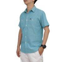 เสื้อเชิ้ตแขนสั้นผ้าแชมเบรย์ยี่ห้อ Bovy สีบลูน้ำทะเลโทนอ่อน BA 3828-01