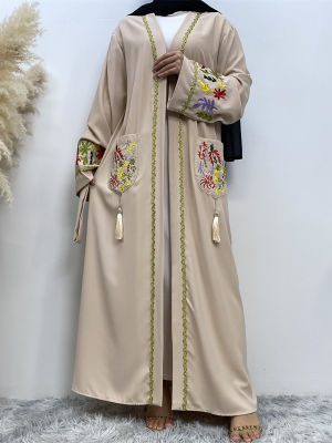 Chaomeng รอมฎอนผู้หญิงมุสลิม kimoni เย็บปักถักร้อย abaya ดูไบมุสลิมสำหรับผู้หญิงชุดเจียมเนื้อเจียมตัว caftan ตุรกี Kaftan อิสลามเสื้อผ้า