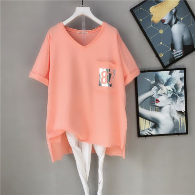 Summer New Ladies Large Size Fat T-shirt Women Loose Casual Cover Meat Was Thin Short-sleeved Cotton Increase Coat Tide