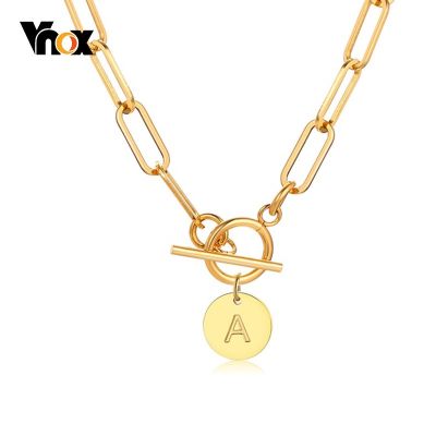 Vnox Elegant Initial Coin Necklaces for WomenStainless Steel 26 Alphabet Letters Charm Pendant with Toggle Clasp