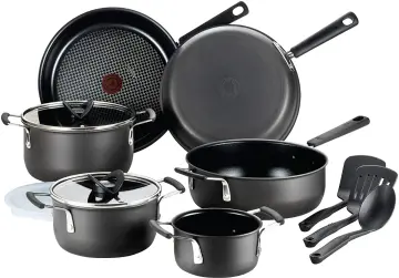 T-fal Initiatives Ceramic Cookware, 14 piece Set, Black, G917SE64