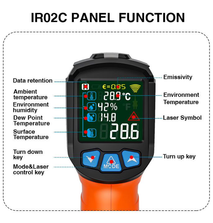 เครื่องวัดอุณหภูมิดิจิตอล-ir02c-mestek-50-c-ถึง800-c-58-f-ถึง1472-f-เครื่อง-imager-ir-แบบมือถืออุตสาหกรรมเลเซอร์ดิจิตอลเครื่องวัดอุณหภูมิเครื่องวัดความชื้น12จุดแบบไม่สัมผัสหน้าจอสีแบ็คไลท์-hd-การวัดที