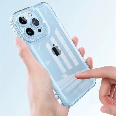 Armor Shockproof Diamond Glitter Transparent Soft Case For iPhone 14 13 12 Pro Max 11 XS XR Luxury Lens Protection Clear Cover