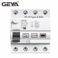 GEYA GYL9ประเภท B RCD รางดินน้ำมันเบรกเกอร์กระแสไฟฟ้ารั่ว DC RCCB RCD 2P 4P 63A 30mA 100mA 300mA ขายดีที่สุด IEC62423 6KA