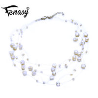 Fenasy สร้อยโชคเกอร์ไข่มุกบาร็อคธรรมชาติสีขาวหลายชั้นสำหรับผู้หญิงทำด้วยมือเครื่องประดับงานเลี้ยงงานแต่งงานแบบทำมือ