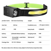 2022 New Sensor Headlamp COB LED Headlight 1200mAh Battery Type-c USB Rechargeable Flashlight Outdoor Work Night Run Lantern