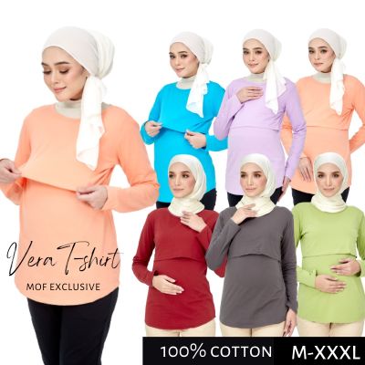 [Ready Stock] 100 Cotton Long Sleeve Maternity Top Nursing T-Shirt Breastfeeding Baju Menyusu Mengandung MF003