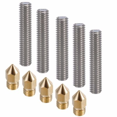 Anet A6 5pcs 40MM Length Extruder 1.75mm Tube5pcs 0.4mm Brass Extruder Nozzle Print Heads for MK8 Makerbot Reprap 3D Printers