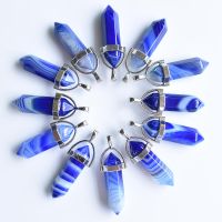 Wholesale 24pcslot high quality blue Stripe onyx pillar shape point Chakra charms pendants for jewelry making free shipping