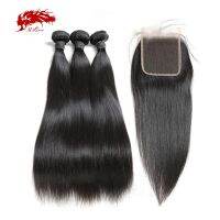 Ali Queen Hair Peruvian Straight Human Hair Bundles With 4x4/5x5 HD lace Closure With Baby Hair Free Part Bundles With Closure