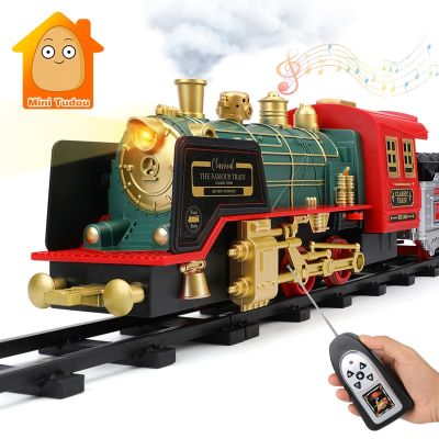 Remote Control Track Train Car Classical Simulation Water Steam Electric Railway Set Christmas Gift Educational Toy For Children