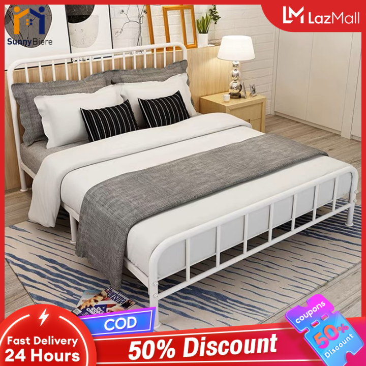 SUNNY Metal Bed Frame WHITE 100/120/150CM Single Iron Bed Frame 2M
