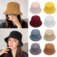 REPROB หมวกชาวประมงผ้ากำมะหยี่ Topi Bucket อบอุ่นผ้าลูกฟูกนุ่มสำหรับกลางแจ้งหมวกแก๊ปผู้ชายผู้หญิง