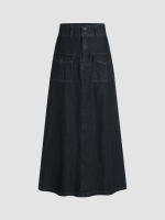 Cider Denim High Waist Solid Cargo Split Maxi Skirt