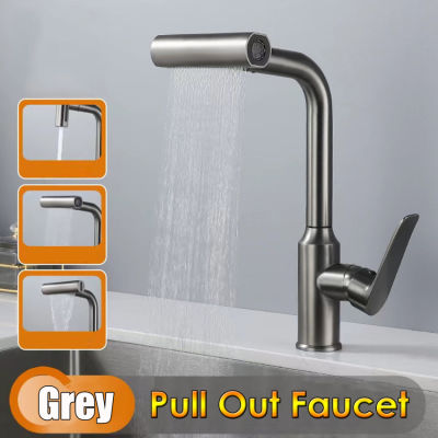 Pull Out Waterfall Faucet 360 Degree Rotation Kitchen Sink Hot and Cold Water Tap Mixer for Long Reach and Better Cleaning