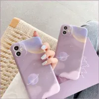 เคสโทรศัพท์ดาวเคราะห์ดาวแบบไม่มีฝ้าสำหรับ12 11 11Pro X Xr Xs Max SE 2020 7 8Plus ฝาครอบซิลิโคนกันกระแทกสีม่วง