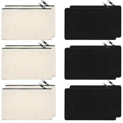 hot【DT】 12 Pack Canvas Bags Multi-Purpose Blank Pouches for Makeup Travel Gift Organize Storage (BlackWhite）