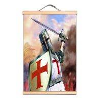 1ชิ้น Crusades Art โปสเตอร์และพิมพ์ Vintage Templar Knights ผ้าใบเลื่อนภาพวาดไม้แกน-Unique Wall Art สำหรับตกแต่งบ้าน