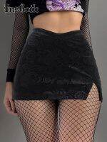 【CC】♝☎▪  InsGoth Gothic Skirt Womens Asymmetrical Waist Slit Split Hem Bodycon Elastic Short