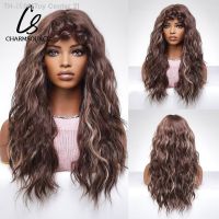 CharmSource Ombre Golden Dark Brown Long Wavy Wig with Bangs Synthetic Wavy Womens Wigs for Cosplay Daily Heat Resistant Hair [ Hot sell ] Toy Center 2