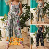 VONDA Women Casual Summer Sleeveless Cotton Floral Long Jumpsuit