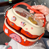 Cute Divided Lunch Box Office Worker Microwave Heating Child Girl Kawaii Portable Plastic Stool Box Double Layer Student FoodBox