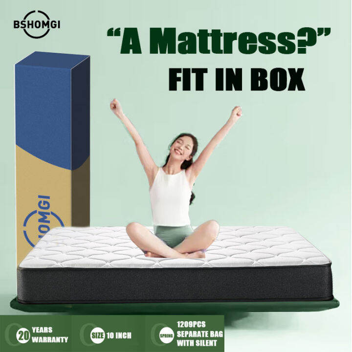 BSHOMGI 10 Inch Box Mattress Individual Pocket Spring Queen Bed ...