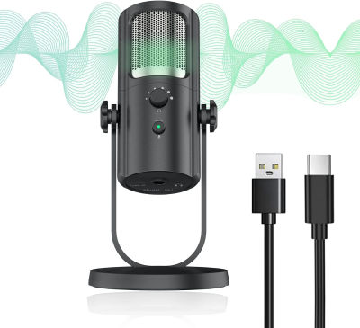 Angetube USB Microphone for PC Mac PS5 PS4, Computer Recording Condenser Mic for Gaming, Streaming, Podcasting, 4 Pickup Patterns, Mic Gain Control &amp; Mute Button Headphone Monitoring Port Plug &amp; Play