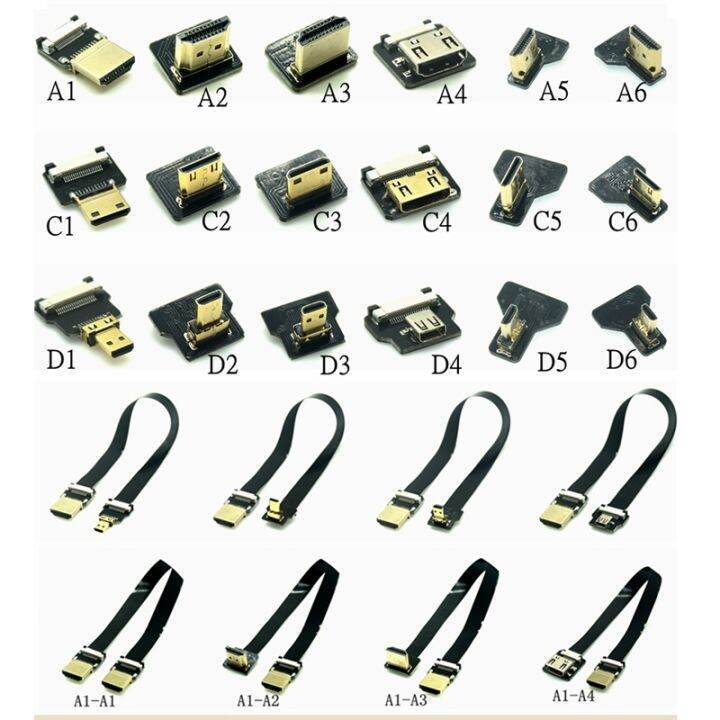 pita-fpv-hdmi-kompatibel-konektor-fleksibel-kabel-datar-raspberry-pi-4-mikro-hdmi-ke-hdmi-mini-hdmi-perempuan-90-derajat-ffc-20pin