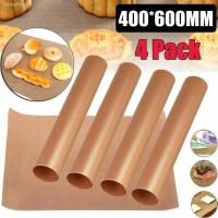 ♈ 4pcs Non-stick BBQ Grill Mat 60 X 40 Cm Baking Paper Cooking Grilling Sheet Kitchen Tools For Gas Grill Charcoal Frying Foil