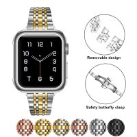 ☸✲⊕ Stainless Steel Strap for Apple Watch band 7 6 44mm 40mm 41mm 45mm iWatch Series 7 SE 3 42mm 38mm Butterfly Metal Slim Bracelet