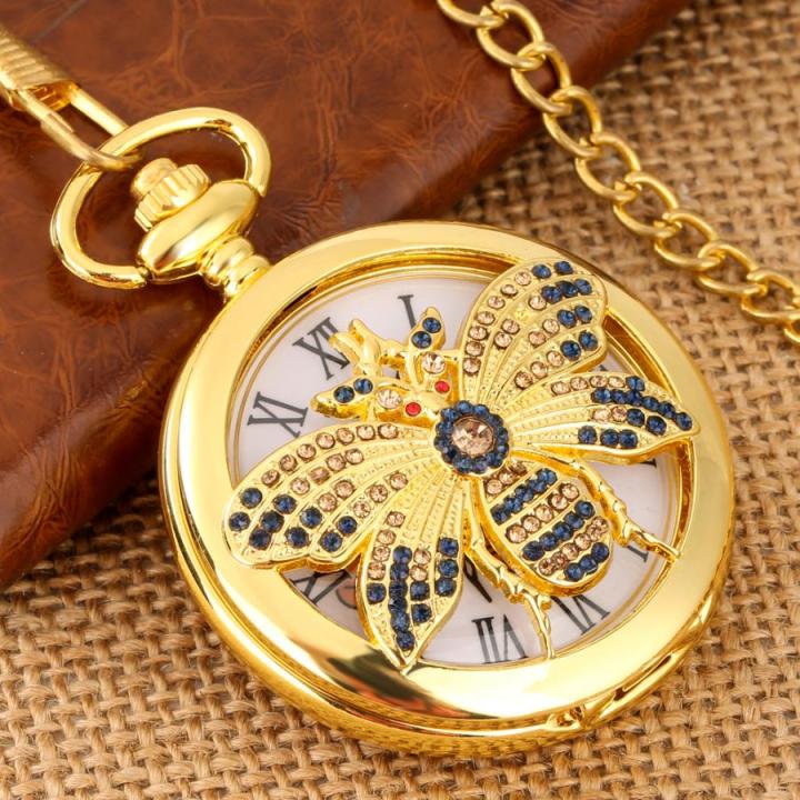 นาฬิกาควอทซ์งานฝีมือรูปผึ้งประดับเพชรหรูหราพร้อมจี้สร้อยคอแสนสวยงามนาฬิกาสเวตเตอร์รูปแมลงผึ้ง