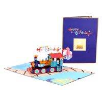 3D Train Pop Up Greeting Cards for Happy Birthday New Year Postcards with Envelope Christmas Kids Gift