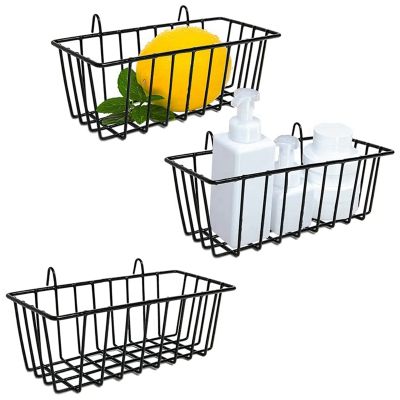 3 Pcs Wire Baskets,Wall Grid Panel Hanging Wire Basket,Wall Storage and Display Basket for Cabinet &amp; Pantry Organization