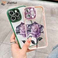 JieHui สำหรับ iPhone 14 13 12 11 Pro Max PLUS แฟลชเพชร ZY20คริสตัลโรสสีม่วงเข้มแฟชั่นเคสโทรศัพท์