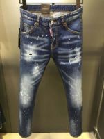 In May the new jeans for men D2 were washed in light color cut in ragged patches paint spots slim fit small feet D2 jeans