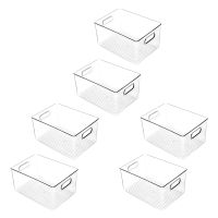 6Pcs Plastic Kitchen Pantry Cabinet,Refrigerator or Freezer Food or Book Storage Bins with Handles-Organizer for Snacks