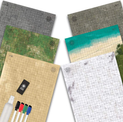 Melee Mats Battle Grid Game Mat - 3 Pack DOUBLESIDED - Portable Tabletop Role-Playing Map - Dungeons RPG Dice Dragons Starter Set - Tabletop Gaming Paper Terrain - Reusable Figure Board Game - 24 x 36