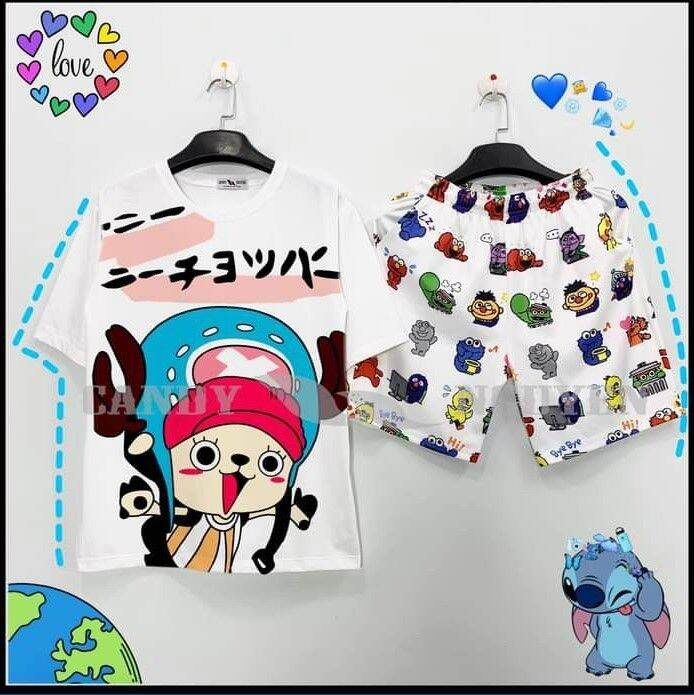 Đồ Bộ Đùi 3D Cartoon Hoạt Hình Em Bé Nhật Bản Tóc Hồng Đáng Yêu , Vải Đồ Bộ Đùi 3D Cartoon Hoạt Hình Em Bé Nhật Bản Tóc Hồng Đáng Yêu , Vải