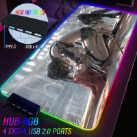 900*400mm RGB Luminous Mouse Pad Extensible 4 USB Type C HUB Ghost Blade WLOP Game Thickened Magic Color Custom DIY Desk Rug